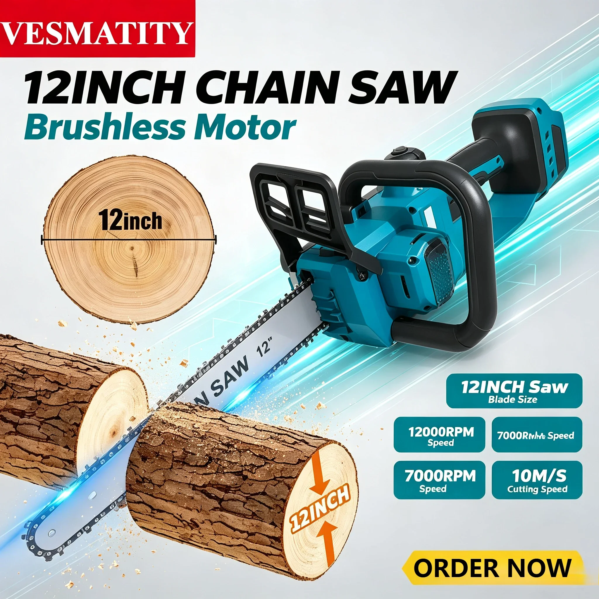 Cordless Chainsaw 12 Inch Battery - 12 Inch Brushless Electric Chain Saw