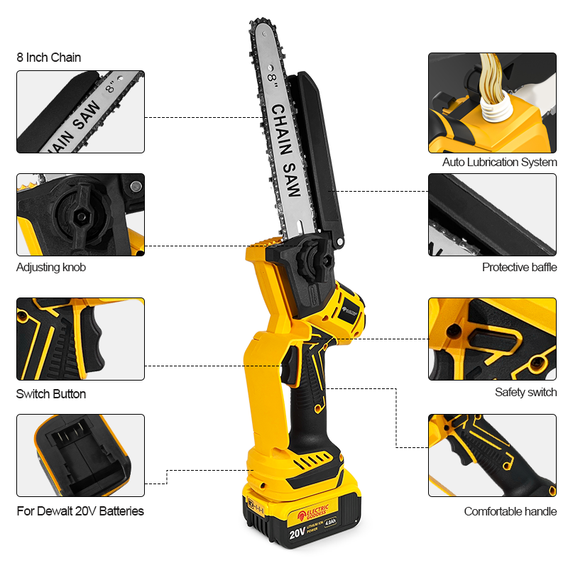 8 Inch 1380W Brushless Yellow  - đánh giá và giá Brushless Chainsaw 8 Inch 20V