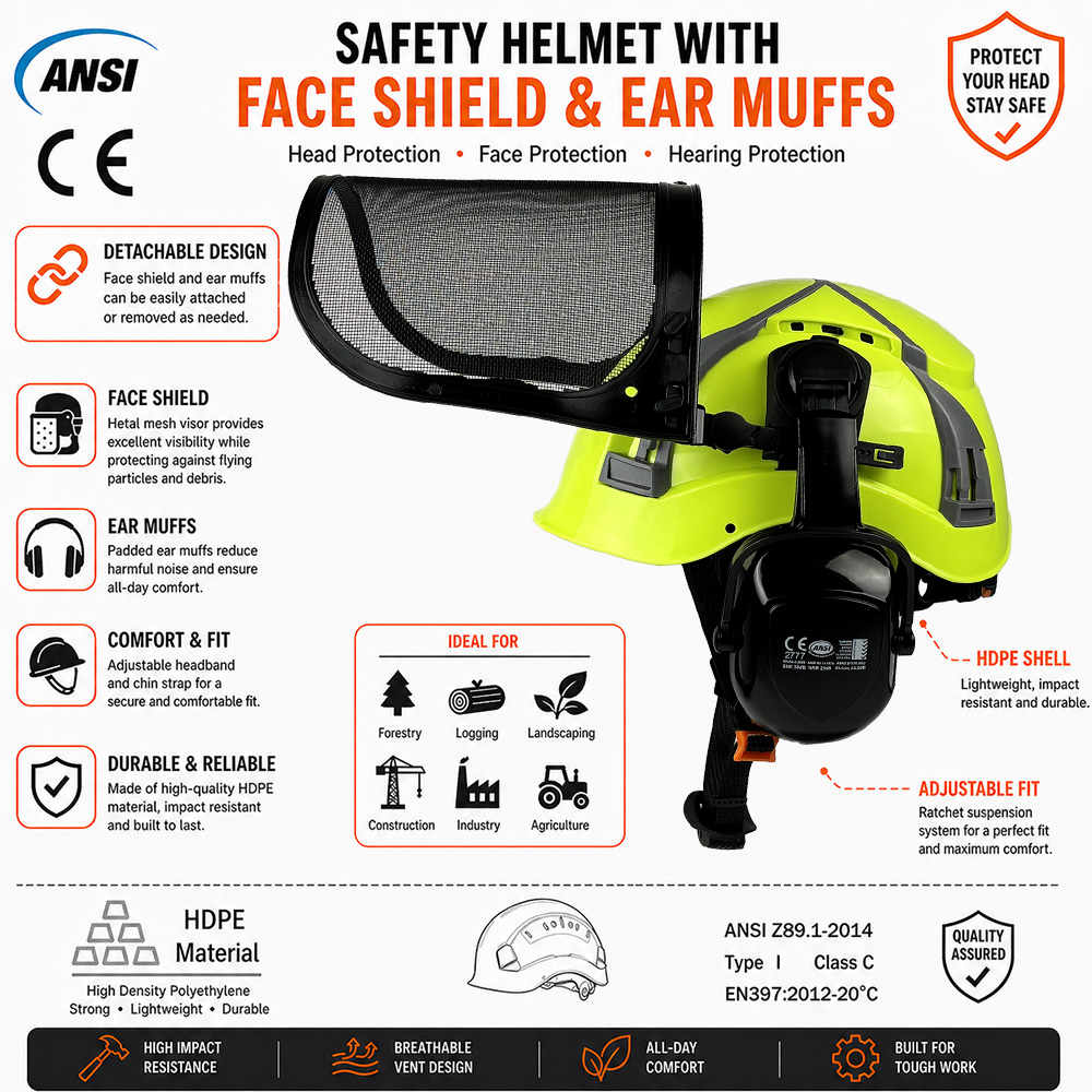 CE ANSI Forestry Safety Helmet - đánh giá và giá Chainsaw Safety Chaps