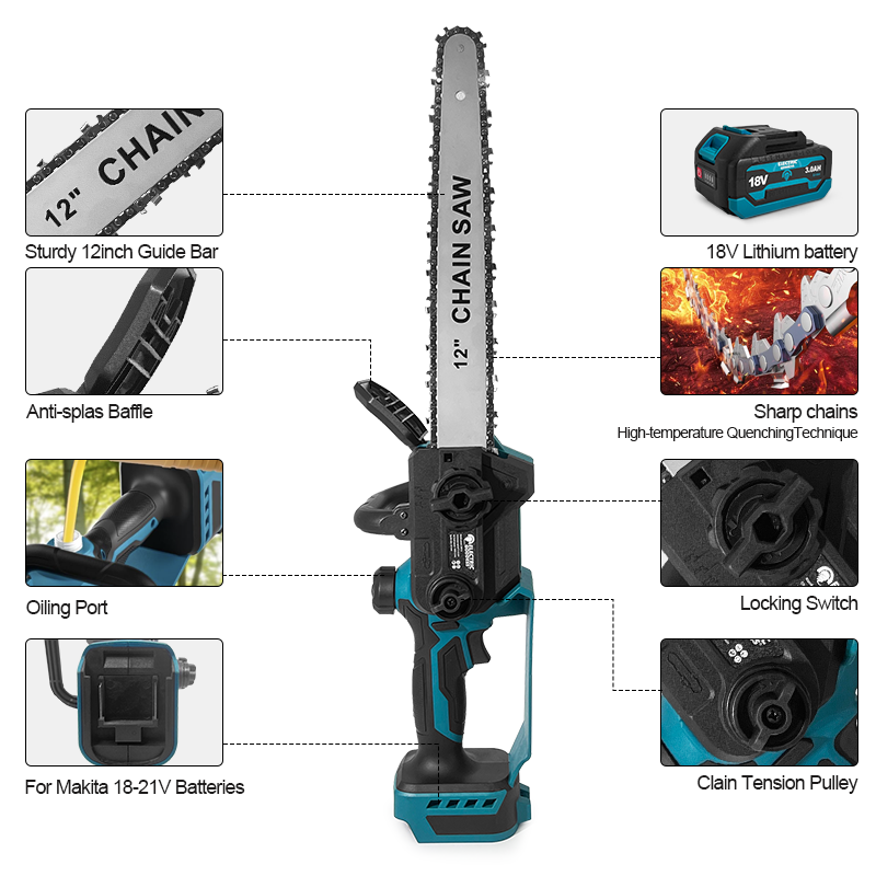12-inch Cordless Blue Electric - đánh giá và giá Cordless Chainsaw 12 Inch Battery